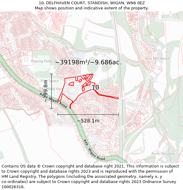 10, DELFHAVEN COURT, STANDISH, WIGAN, WN6 0EZ: Plot and title map