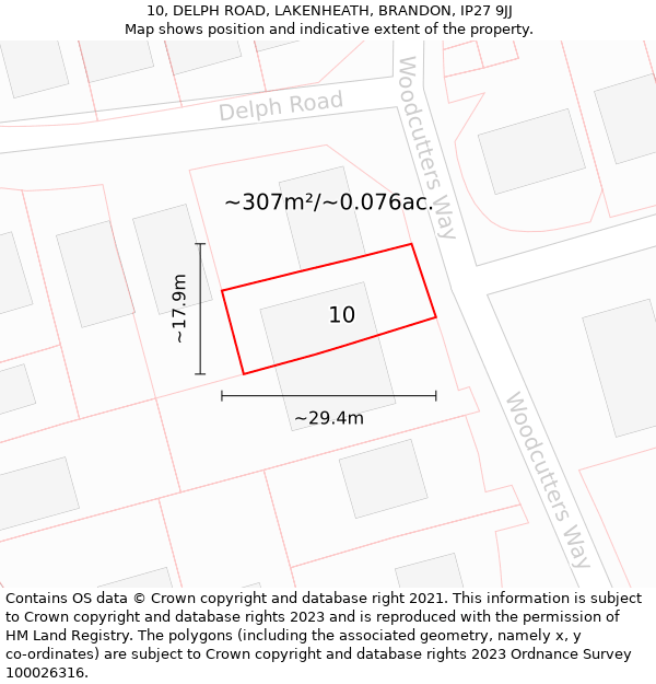 10, DELPH ROAD, LAKENHEATH, BRANDON, IP27 9JJ: Plot and title map