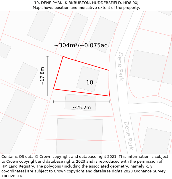 10, DENE PARK, KIRKBURTON, HUDDERSFIELD, HD8 0XJ: Plot and title map