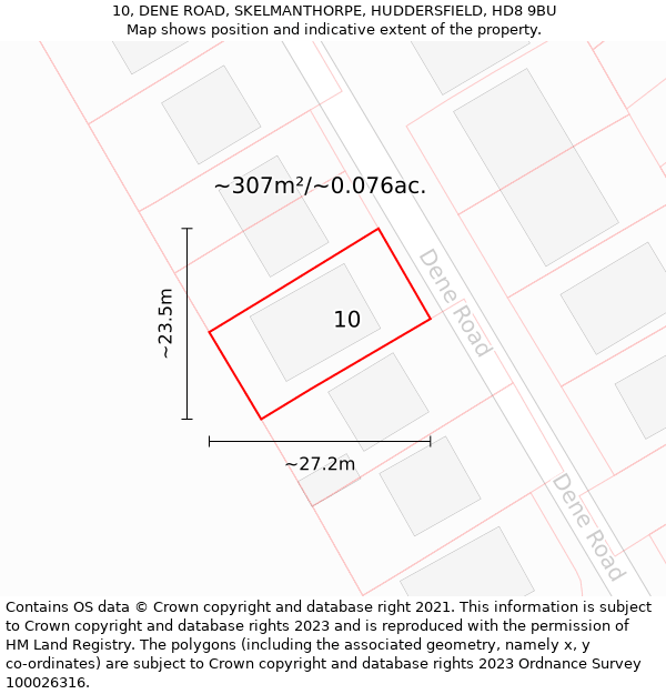 10, DENE ROAD, SKELMANTHORPE, HUDDERSFIELD, HD8 9BU: Plot and title map