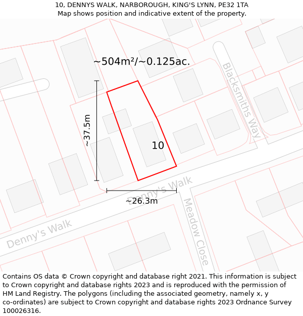 10, DENNYS WALK, NARBOROUGH, KING'S LYNN, PE32 1TA: Plot and title map