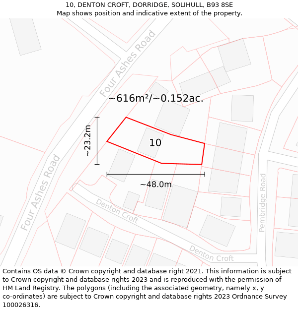 10, DENTON CROFT, DORRIDGE, SOLIHULL, B93 8SE: Plot and title map