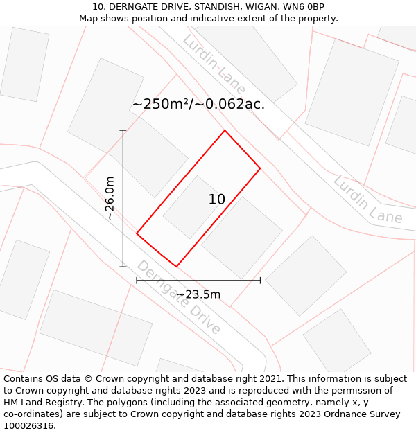 10, DERNGATE DRIVE, STANDISH, WIGAN, WN6 0BP: Plot and title map