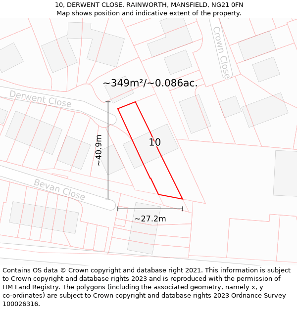 10, DERWENT CLOSE, RAINWORTH, MANSFIELD, NG21 0FN: Plot and title map