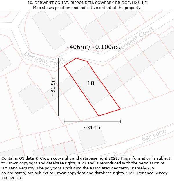 10, DERWENT COURT, RIPPONDEN, SOWERBY BRIDGE, HX6 4JE: Plot and title map