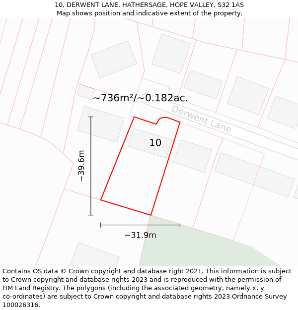 10, DERWENT LANE, HATHERSAGE, HOPE VALLEY, S32 1AS: Plot and title map