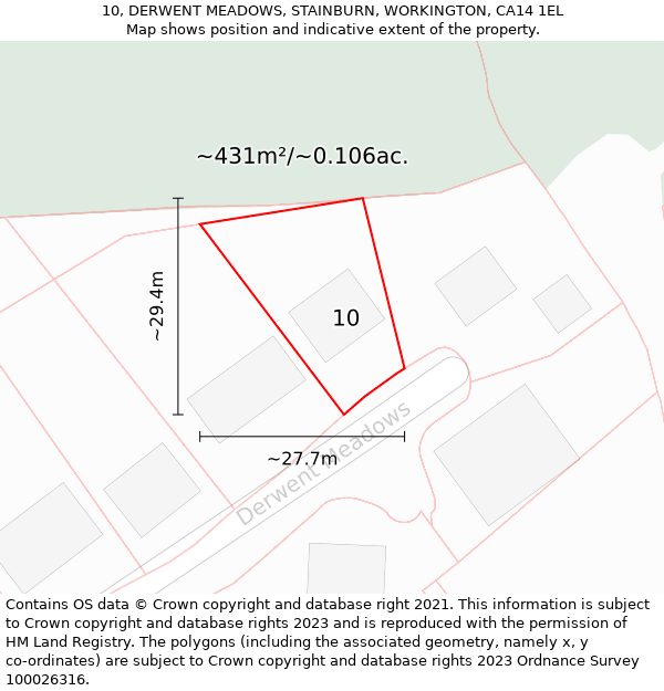 10, DERWENT MEADOWS, STAINBURN, WORKINGTON, CA14 1EL: Plot and title map