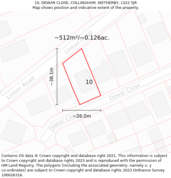 10, DEWAR CLOSE, COLLINGHAM, WETHERBY, LS22 5JR: Plot and title map