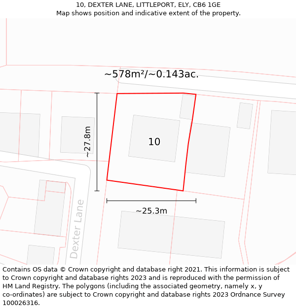 10, DEXTER LANE, LITTLEPORT, ELY, CB6 1GE: Plot and title map