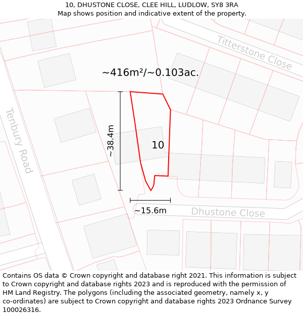 10, DHUSTONE CLOSE, CLEE HILL, LUDLOW, SY8 3RA: Plot and title map