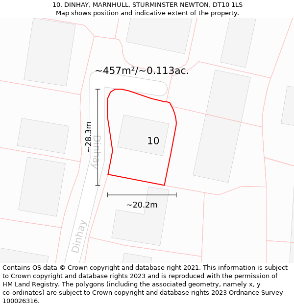 10, DINHAY, MARNHULL, STURMINSTER NEWTON, DT10 1LS: Plot and title map