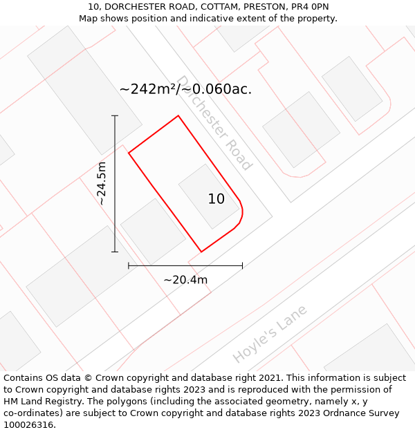 10, DORCHESTER ROAD, COTTAM, PRESTON, PR4 0PN: Plot and title map