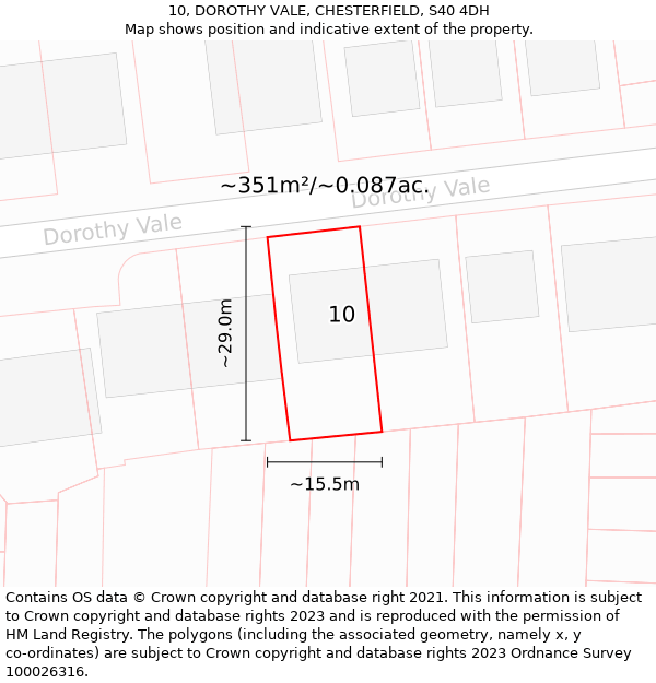 10, DOROTHY VALE, CHESTERFIELD, S40 4DH: Plot and title map