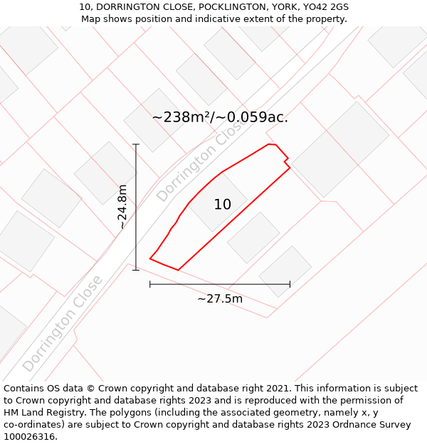 10, DORRINGTON CLOSE, POCKLINGTON, YORK, YO42 2GS: Plot and title map