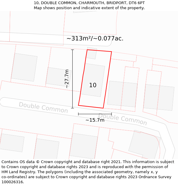 10, DOUBLE COMMON, CHARMOUTH, BRIDPORT, DT6 6PT: Plot and title map