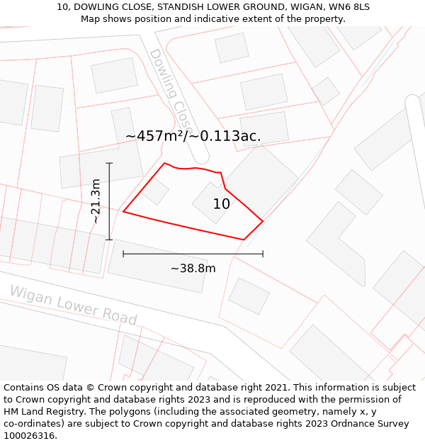 10, DOWLING CLOSE, STANDISH LOWER GROUND, WIGAN, WN6 8LS: Plot and title map