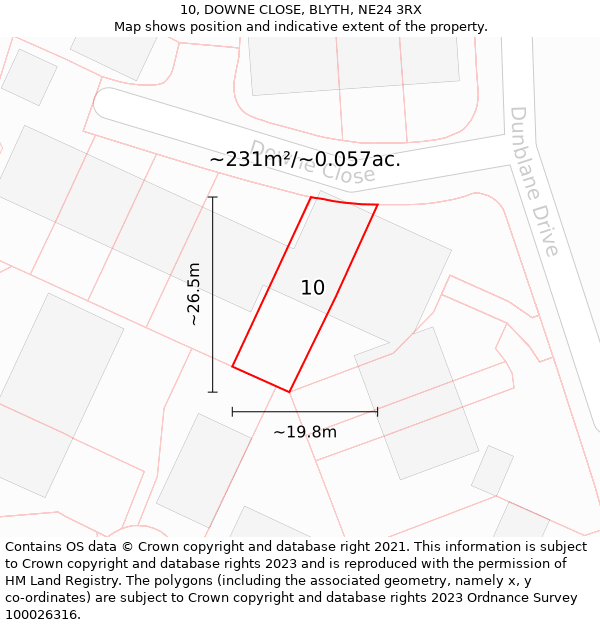 10, DOWNE CLOSE, BLYTH, NE24 3RX: Plot and title map