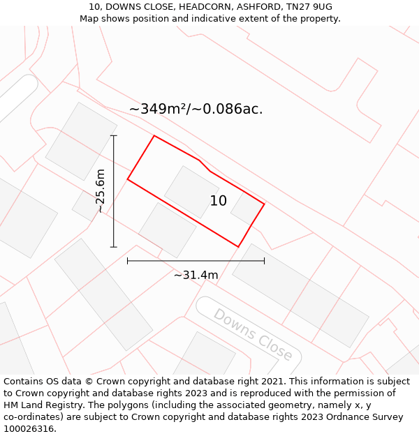 10, DOWNS CLOSE, HEADCORN, ASHFORD, TN27 9UG: Plot and title map