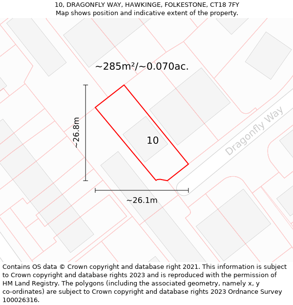 10, DRAGONFLY WAY, HAWKINGE, FOLKESTONE, CT18 7FY: Plot and title map