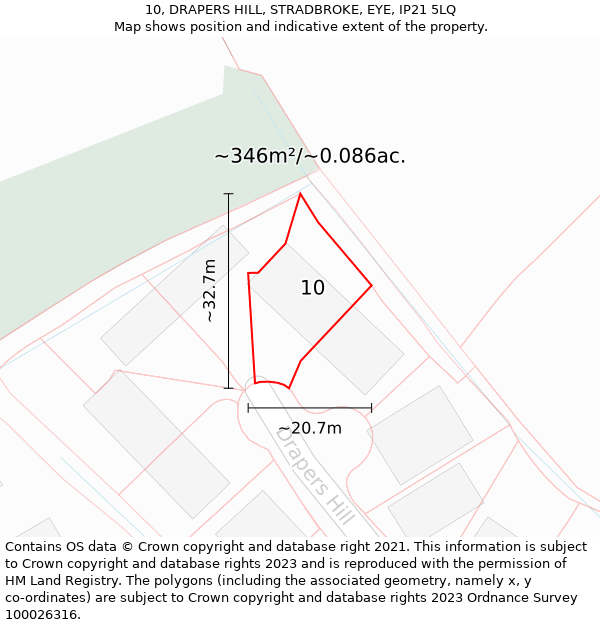 10, DRAPERS HILL, STRADBROKE, EYE, IP21 5LQ: Plot and title map