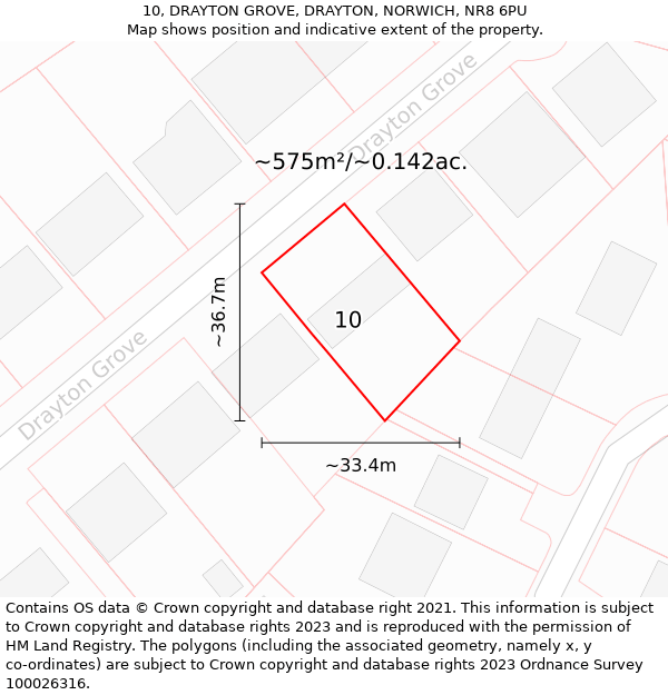 10, DRAYTON GROVE, DRAYTON, NORWICH, NR8 6PU: Plot and title map