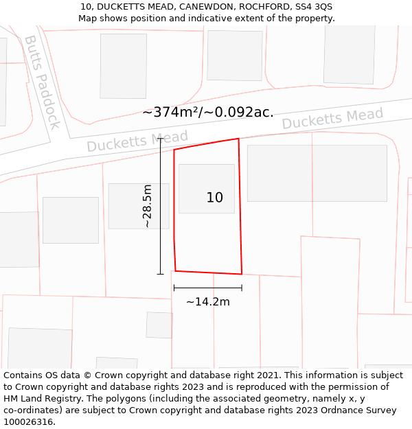 10, DUCKETTS MEAD, CANEWDON, ROCHFORD, SS4 3QS: Plot and title map