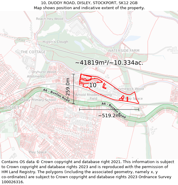 10, DUDDY ROAD, DISLEY, STOCKPORT, SK12 2GB: Plot and title map