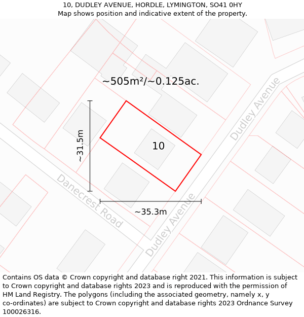 10, DUDLEY AVENUE, HORDLE, LYMINGTON, SO41 0HY: Plot and title map