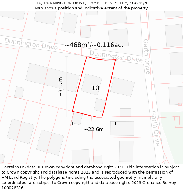 10, DUNNINGTON DRIVE, HAMBLETON, SELBY, YO8 9QN: Plot and title map