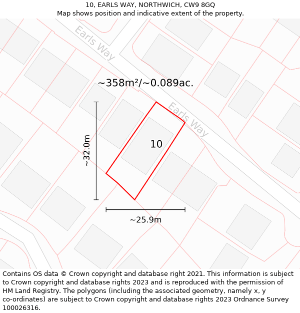 10, EARLS WAY, NORTHWICH, CW9 8GQ: Plot and title map