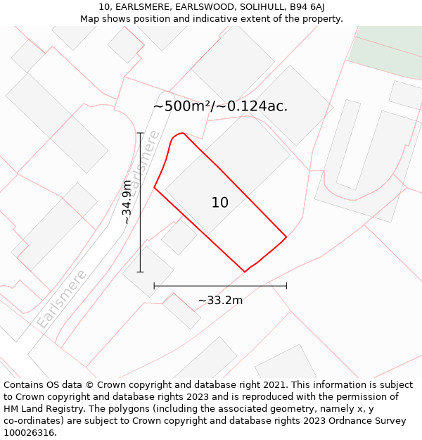 10, EARLSMERE, EARLSWOOD, SOLIHULL, B94 6AJ: Plot and title map