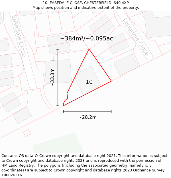 10, EASEDALE CLOSE, CHESTERFIELD, S40 4XP: Plot and title map