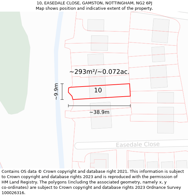 10, EASEDALE CLOSE, GAMSTON, NOTTINGHAM, NG2 6PJ: Plot and title map