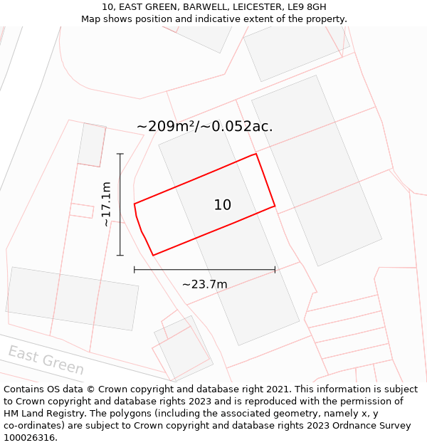 10, EAST GREEN, BARWELL, LEICESTER, LE9 8GH: Plot and title map