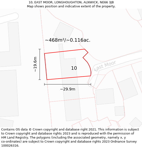 10, EAST MOOR, LONGHOUGHTON, ALNWICK, NE66 3JB: Plot and title map