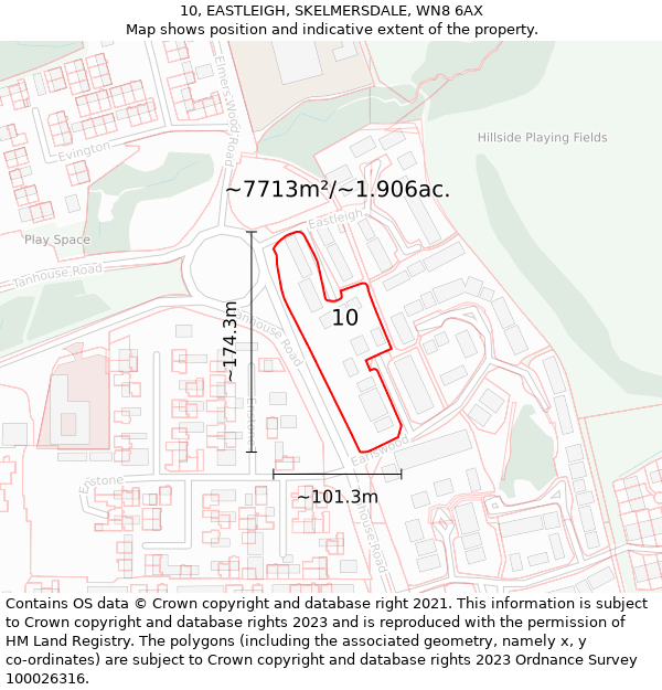 10, EASTLEIGH, SKELMERSDALE, WN8 6AX: Plot and title map