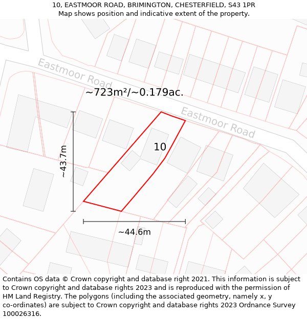 10, EASTMOOR ROAD, BRIMINGTON, CHESTERFIELD, S43 1PR: Plot and title map