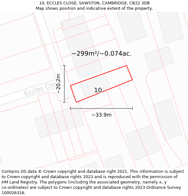 10, ECCLES CLOSE, SAWSTON, CAMBRIDGE, CB22 3DB: Plot and title map