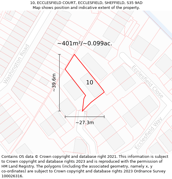 10, ECCLESFIELD COURT, ECCLESFIELD, SHEFFIELD, S35 9AD: Plot and title map