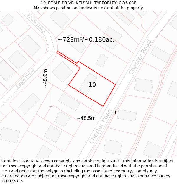 10, EDALE DRIVE, KELSALL, TARPORLEY, CW6 0RB: Plot and title map