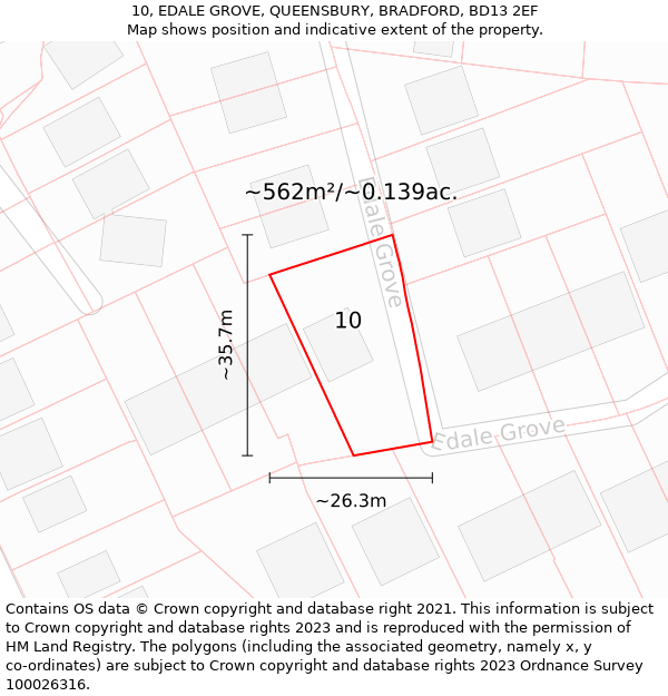 10, EDALE GROVE, QUEENSBURY, BRADFORD, BD13 2EF: Plot and title map