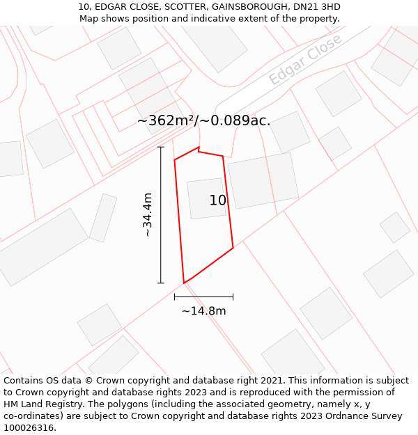 10, EDGAR CLOSE, SCOTTER, GAINSBOROUGH, DN21 3HD: Plot and title map