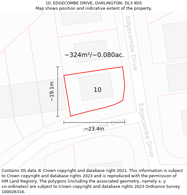 10, EDGECOMBE DRIVE, DARLINGTON, DL3 9DS: Plot and title map