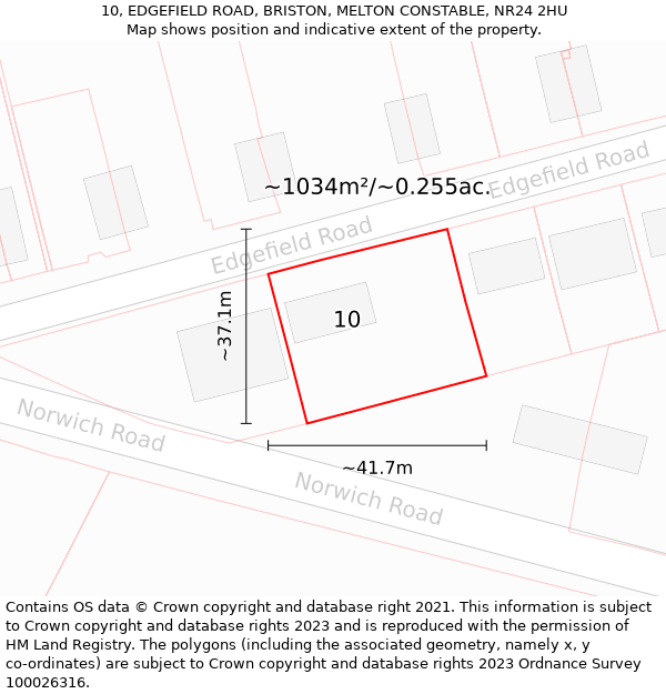 10, EDGEFIELD ROAD, BRISTON, MELTON CONSTABLE, NR24 2HU: Plot and title map