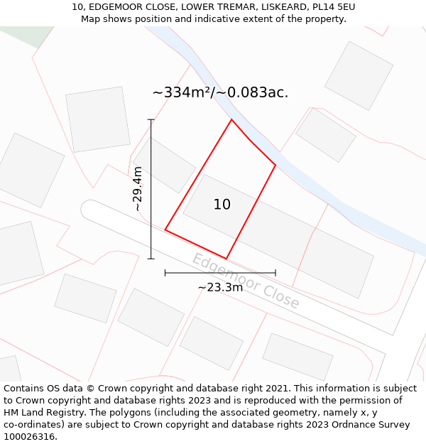 10, EDGEMOOR CLOSE, LOWER TREMAR, LISKEARD, PL14 5EU: Plot and title map