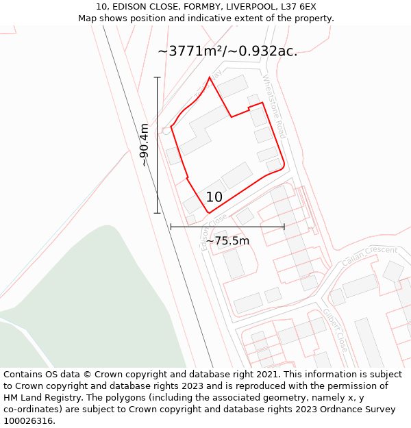 10, EDISON CLOSE, FORMBY, LIVERPOOL, L37 6EX: Plot and title map