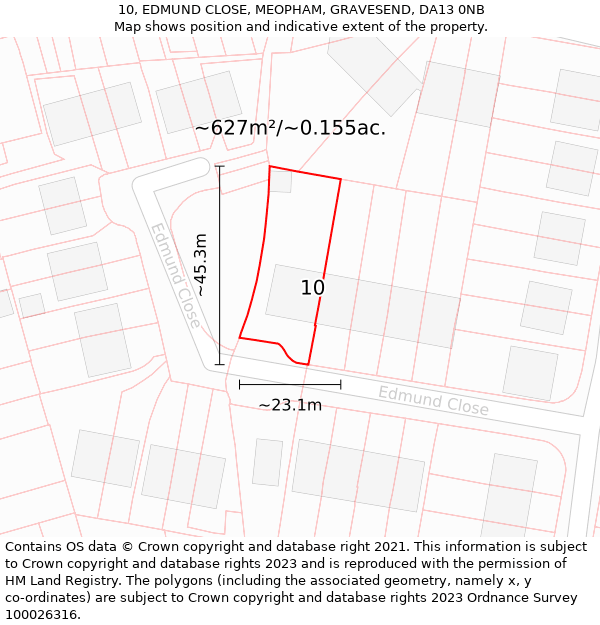 10, EDMUND CLOSE, MEOPHAM, GRAVESEND, DA13 0NB: Plot and title map