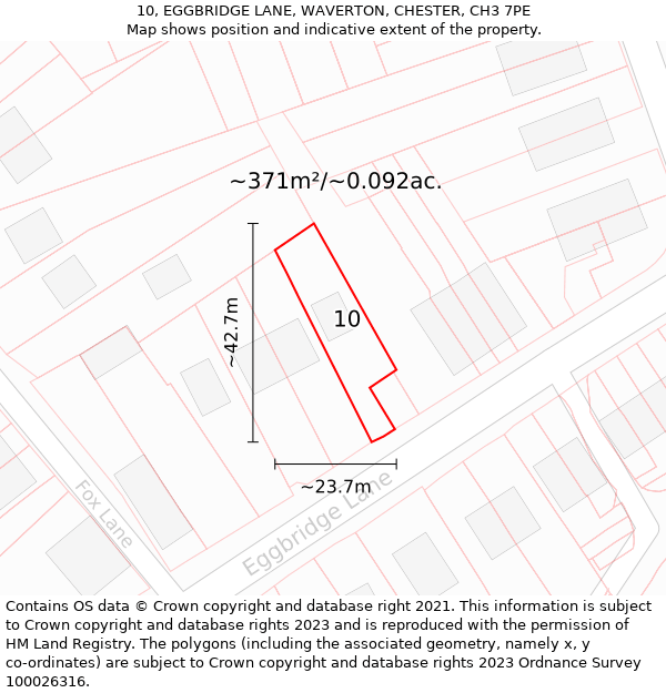 10, EGGBRIDGE LANE, WAVERTON, CHESTER, CH3 7PE: Plot and title map