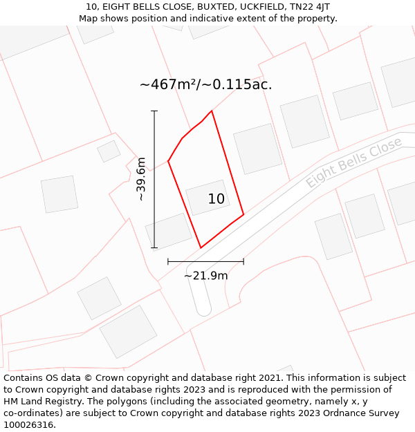 10, EIGHT BELLS CLOSE, BUXTED, UCKFIELD, TN22 4JT: Plot and title map