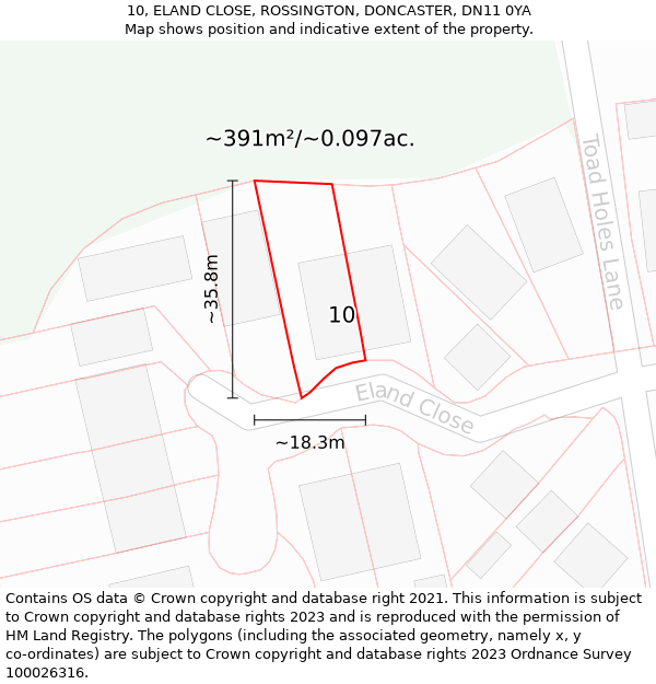 10, ELAND CLOSE, ROSSINGTON, DONCASTER, DN11 0YA: Plot and title map